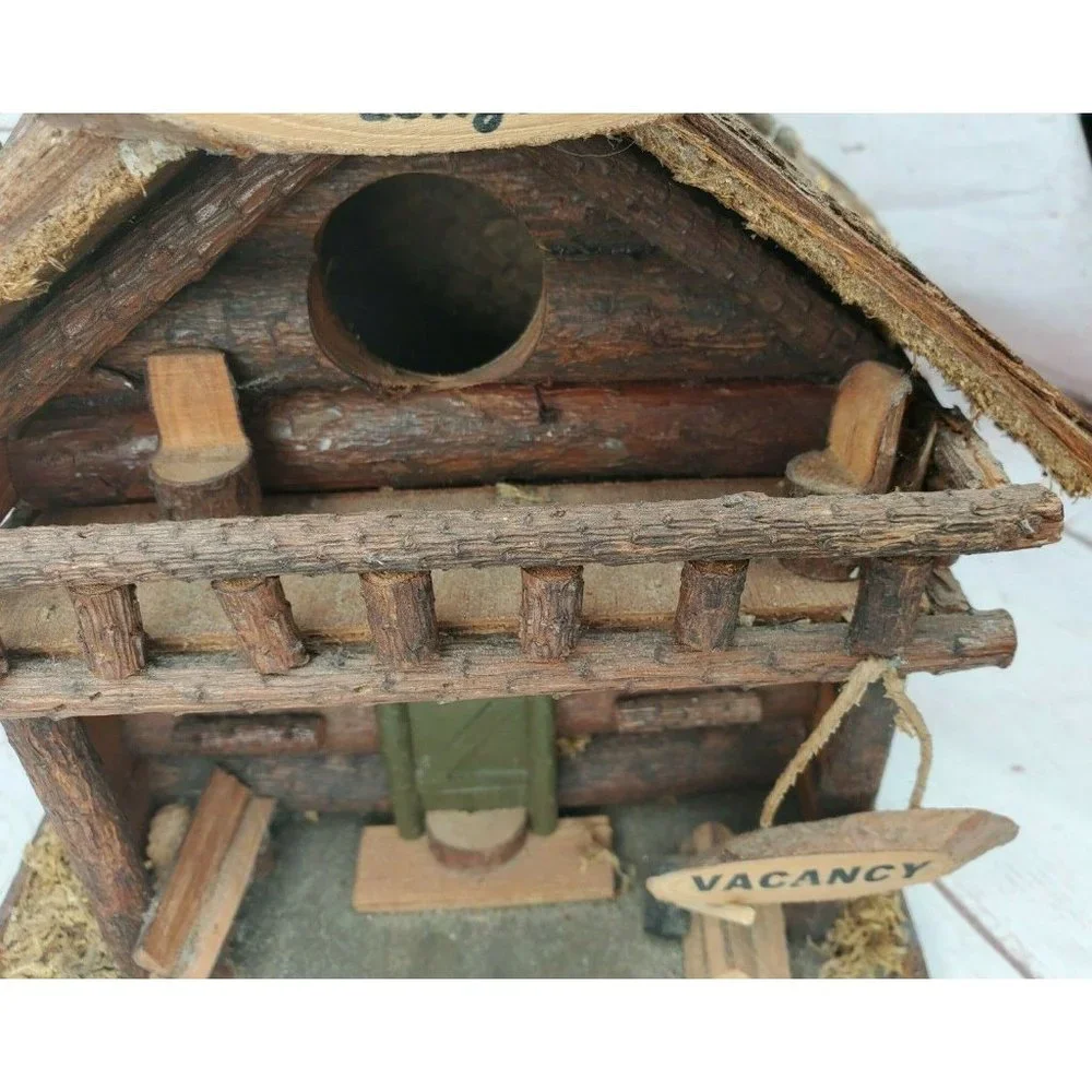 Rare Vintage Mountain Lodge Decorative Real Wood 3d Wood Cabin Bird House Feeder